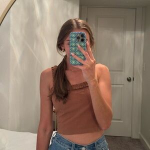 PAC sun crop tank top tan brown chestnut color thick! Size small 🧸